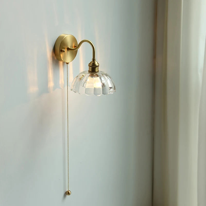 applique murale nordique moderne LED lampe à côté de l'interrupteur à chaîne chambre salle de bain miroir escalier lumière verre cuivre - vue 4 sur 23