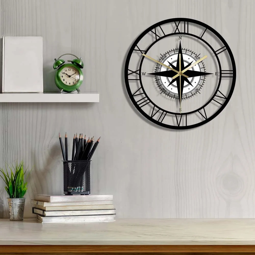 horloge murale silencieuse avec boussole et carte nautique - vue 5 sur 8