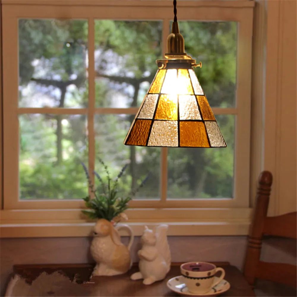 suspension vintage en laiton et verre pour décoration rétro