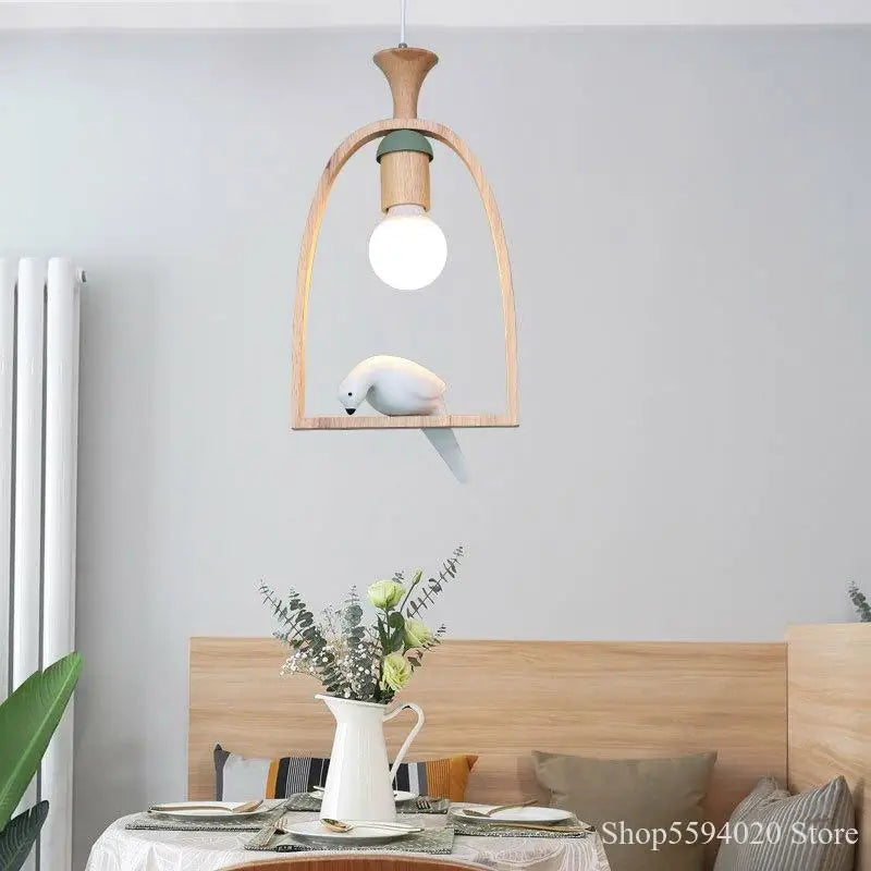 lustre en bois nordique créatif pour oiseaux chaleureux et romantique - vue 5 sur 6