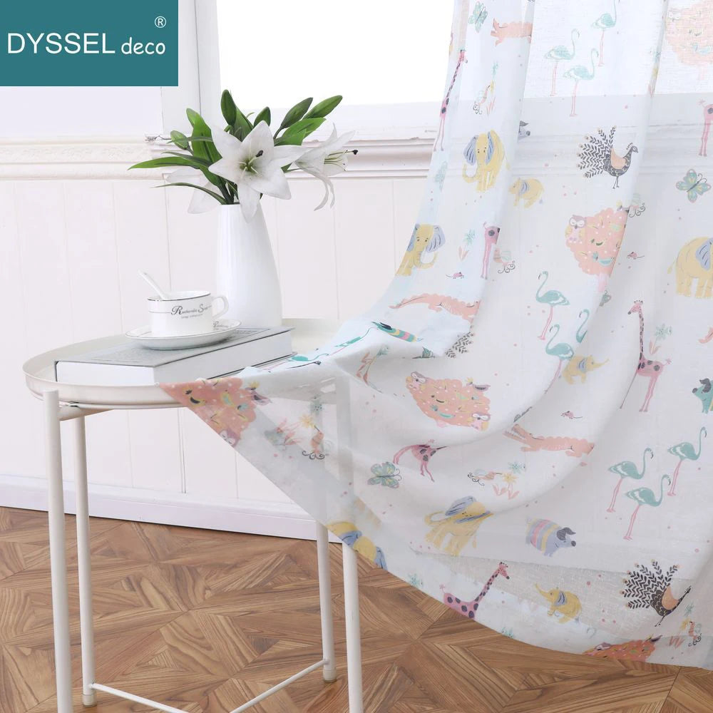 Rideau chambre enfant tulle animaux style européen - vue 5 sur 10