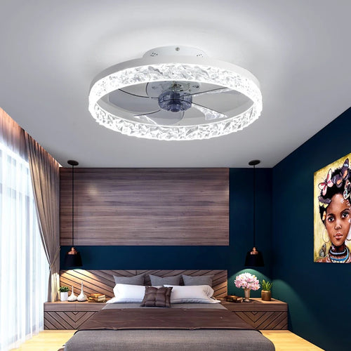 ventilateur de plafond minimaliste avec lumière cristal led télécommande - vue 5 sur 16