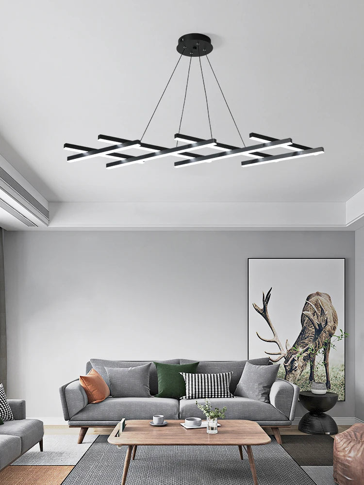 lustre led minimaliste moderne avec bandes lumineuses créatives - vue 2 sur 9