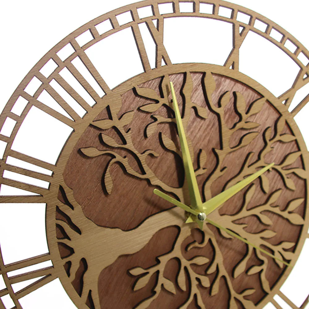 horloge murale en bois arbre de vie style ferme décorative et silencieuse - vue 5 sur 7