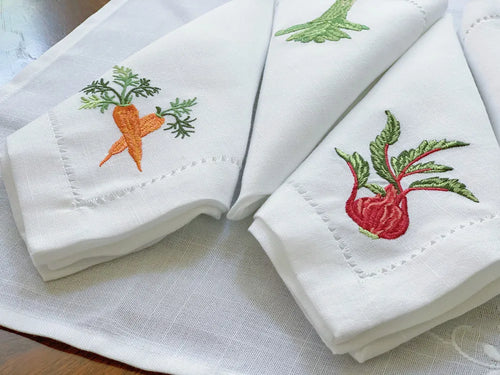 Serviette de table lin coton brodée légumes ajourée - vue 7 sur 6