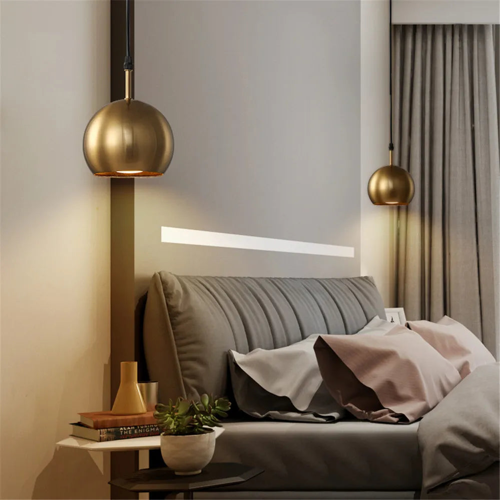Suspension abat-jour en laiton doré style américain led pour éclairage intérieur loft - vue 5 sur 7