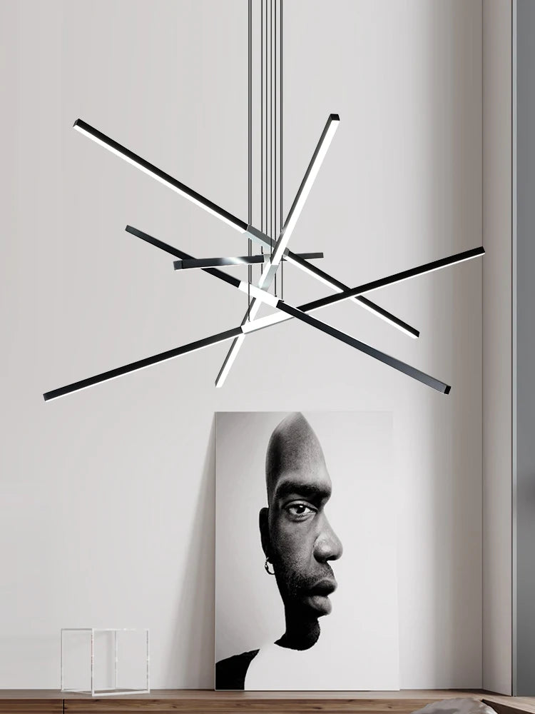 lustre moderne duplex grande hauteur led linéaire créative - vue 6 sur 9