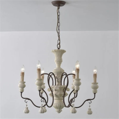 lustre suspendu en fer et bois vintage style industriel - vue 2 sur 11