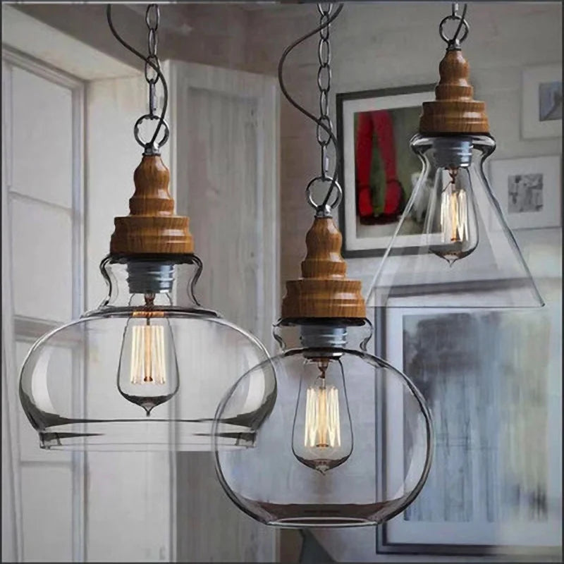 suspension rétro en bois avec éclairage led pour intérieur - vue 4 sur 9