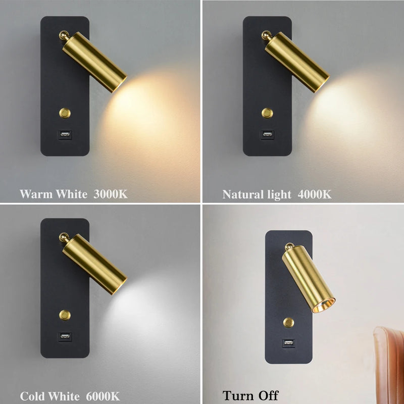Applique murale LED lumières avec interrupteur et Interface USB mode 7W blanc noir applique luminaire couloir allée à côté de l'éclairage Art applique