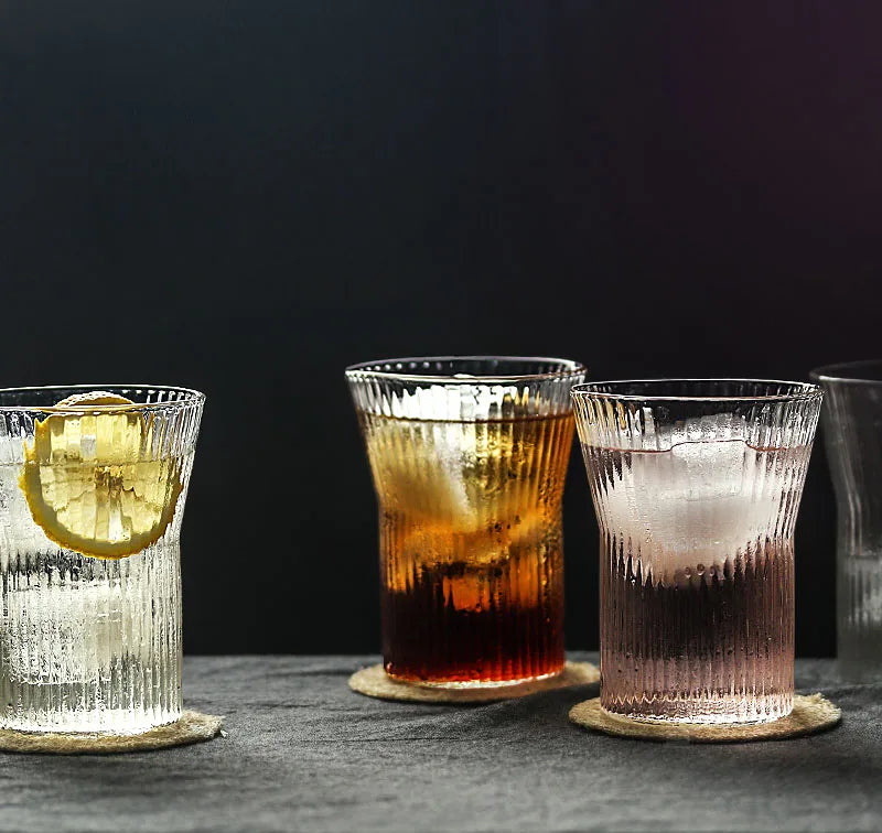 Ensemble 4 verres ondulés style relief verre transparent - vue 6 sur 7