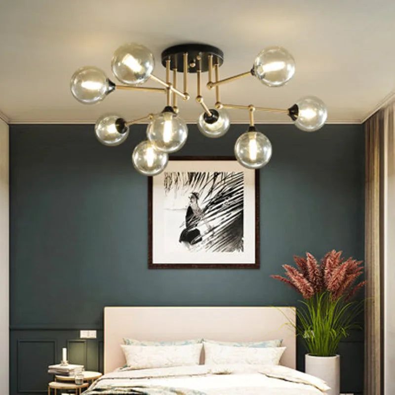 lustre moderne en verre avec éclairage décoratif design contemporain - vue 3 sur 12