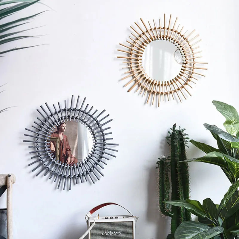 miroir en rotin japonais tissé à la main pour décoration moderne - vue 3 sur 12