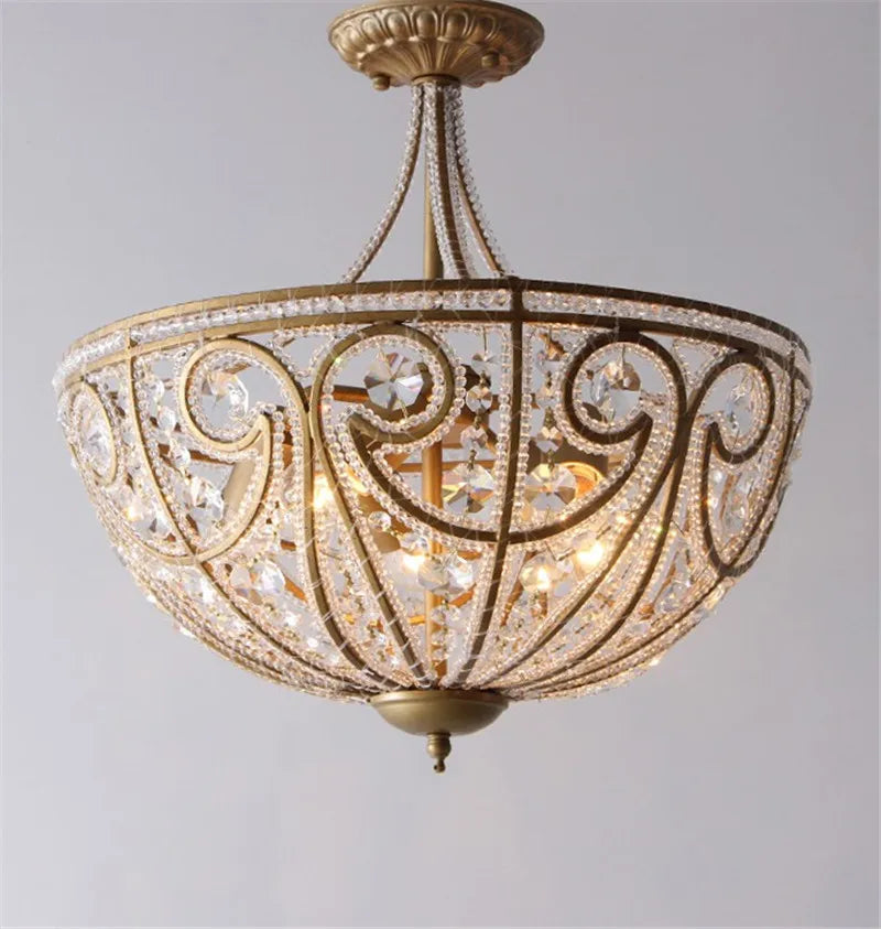 Plafonnier américain en fer forgé salon chambre lampe restaurant éclairage simple moderne lumière luxe cristal plafonnier - vue 5 sur 8
