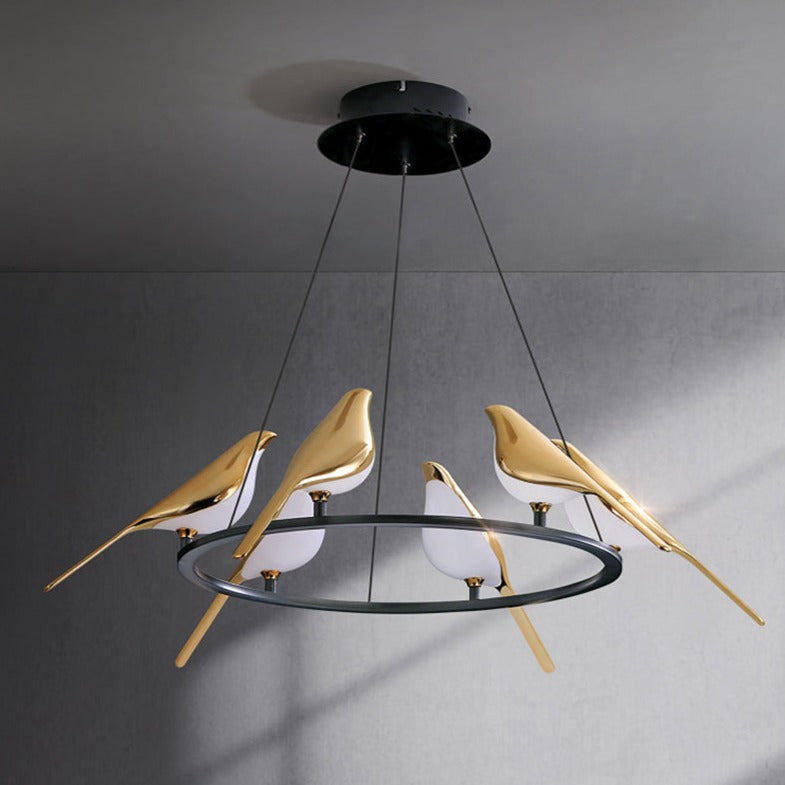 Lustre design LED luxury en forme d'oiseaux dorés Pie - vue 8 sur 9