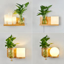 applique murale nordique bois plante verte abat-jour verre led