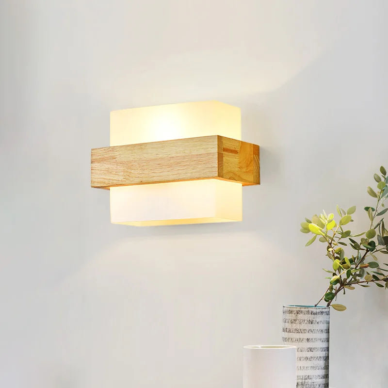 applique murale décorative nordique en verre et bois design intérieur - vue 3 sur 14