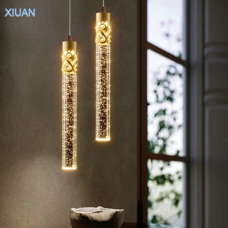 Lampe suspension cristal luxe télécommande alu 220V LED - vue 3 sur 14