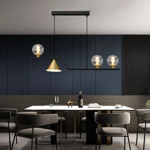lustre rustique nordique en verre et fer noir décoratif - vue 6 sur 9