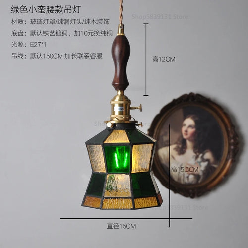 petit lustre nordique en cuivre avec verre coloré - vue 12 sur 14