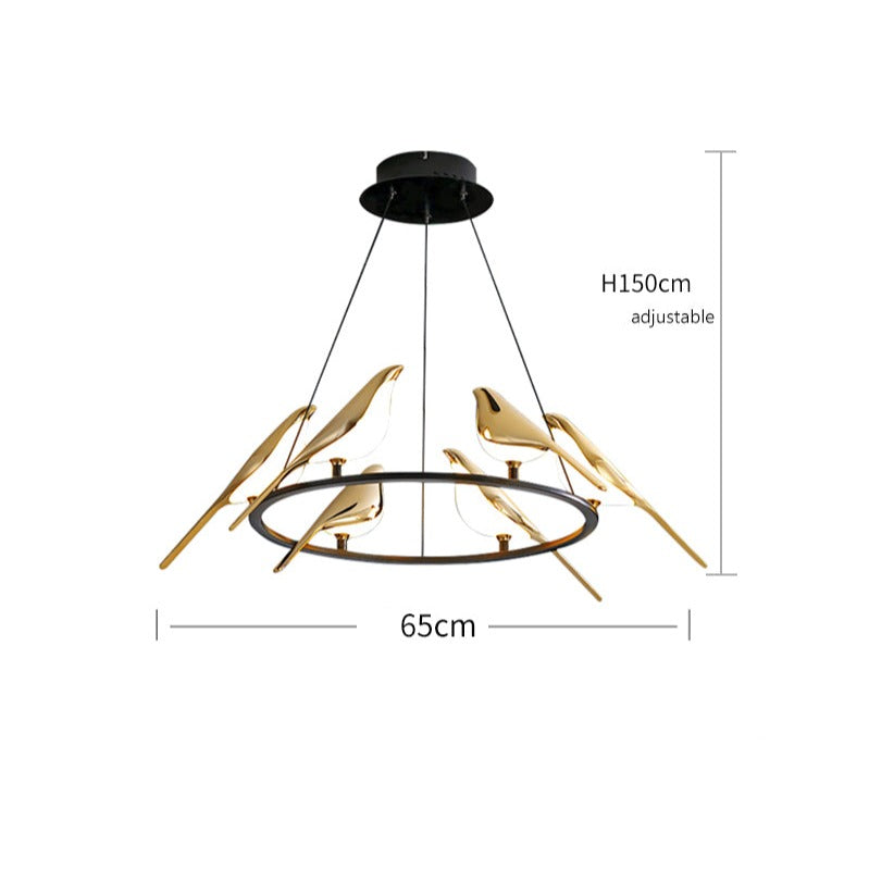 Lustre design LED luxury en forme d'oiseaux dorés Pie - vue 10 sur 9