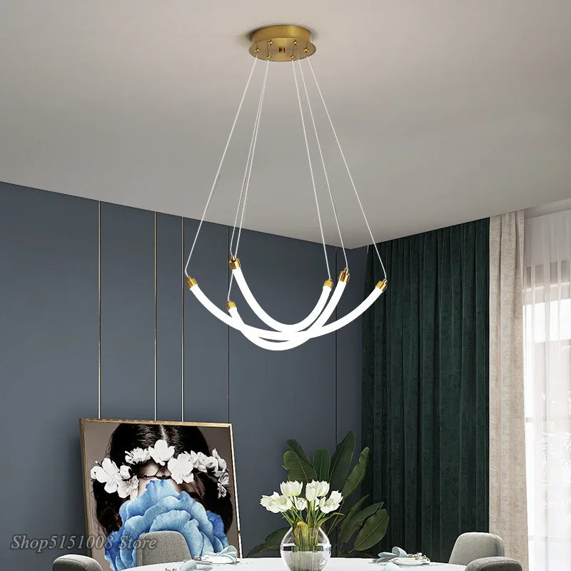 lustre nordique design led en acrylique et métal réglable - vue 5 sur 8