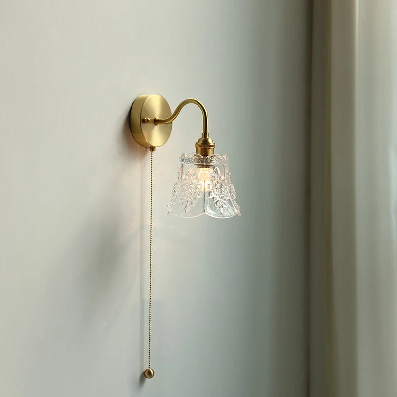 Applique murale moderne verre LED salle de bain miroir lumière tirer chaîne interrupteur chambre éclairage domestique nordique cuivre - vue 7 sur 23