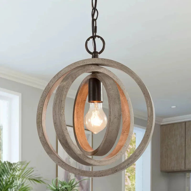 Suspension en bois ronde tête simple créatif rétro - vue 3 sur 5