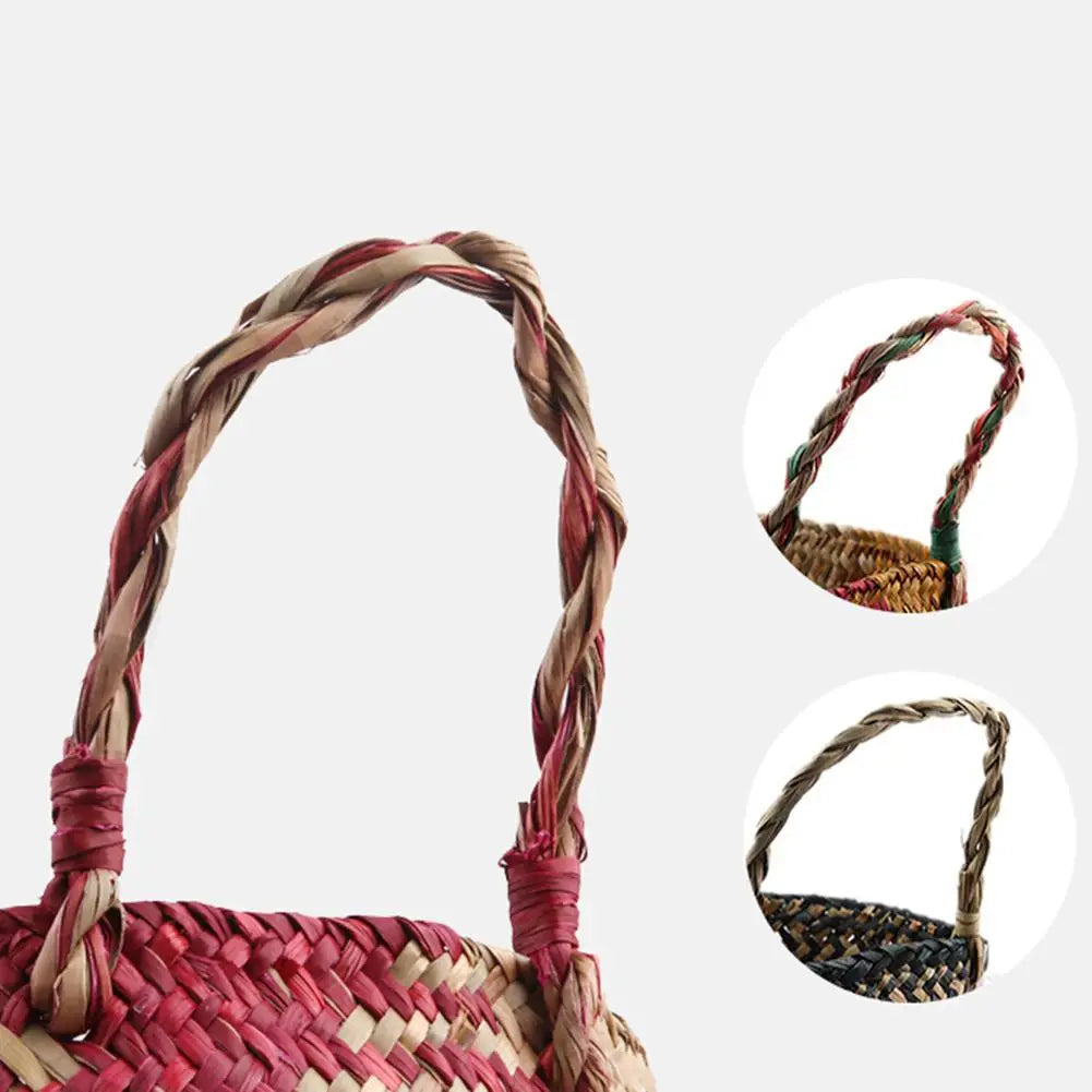 panier de rangement pliable en osier avec poignée pour fleurs linge - vue 8 sur 8