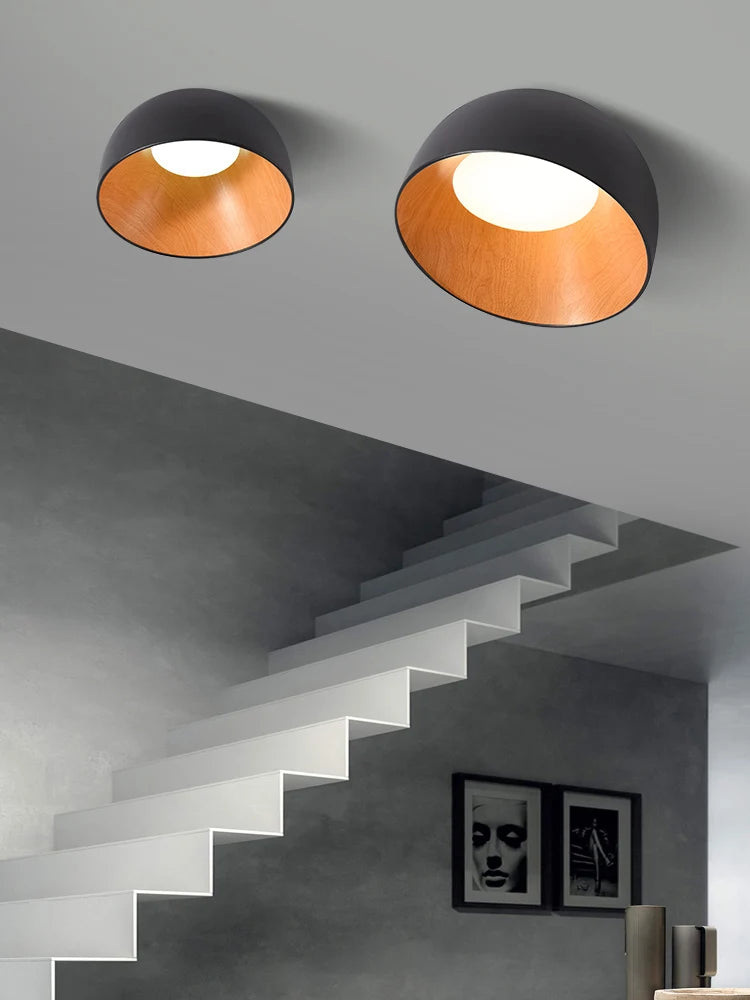 Moderne Simple bois LED lustre lumière balcon couloir créatif grain de bois lampe d'intérieur chambre Luminaires couleurs blanc ou noir - vue 4 sur 14