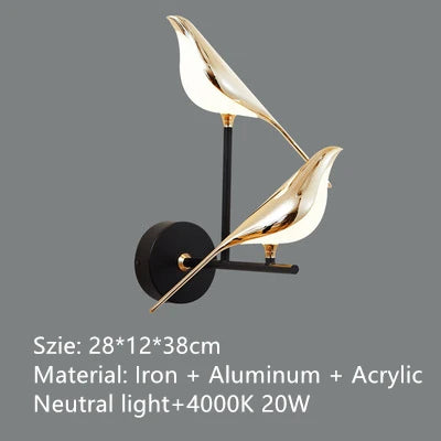 suspension LED oiseau fantaisie plaquée or design moderne ajustable