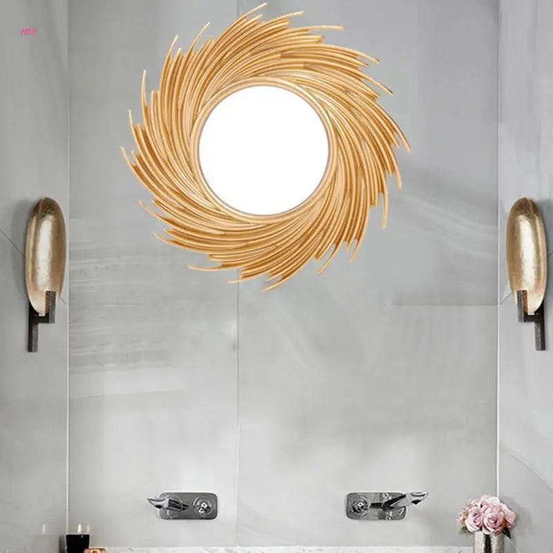 miroir décoratif en rotin en forme de soleil design moderne et élégant - vue 8 sur 7