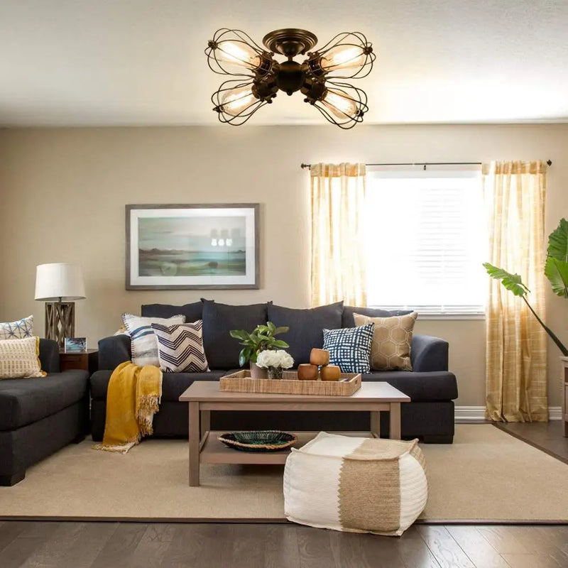 plafonnier vintage loft en fer cage métal lumière led nordique