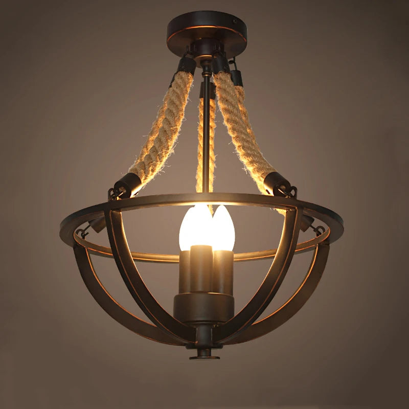 Vintage rétro lustre Restaurant café Salon Bar vêtements lait thé Salon hôtel Droplight créatif chanvre corde suspension lampe