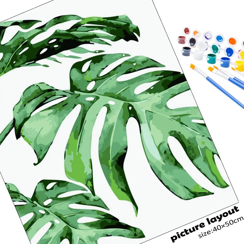 peinture à l'huile par numéro plante feuille kit de bricolage artistique