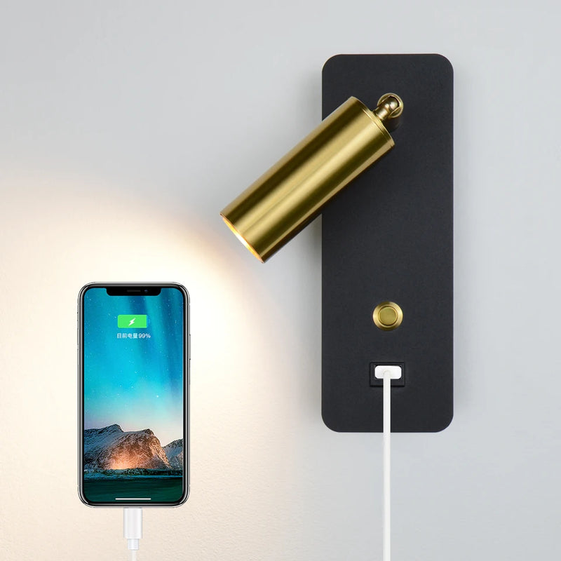 Applique murale LED lumières avec interrupteur et Interface USB mode 7W blanc noir applique luminaire couloir allée à côté de l'éclairage Art applique
