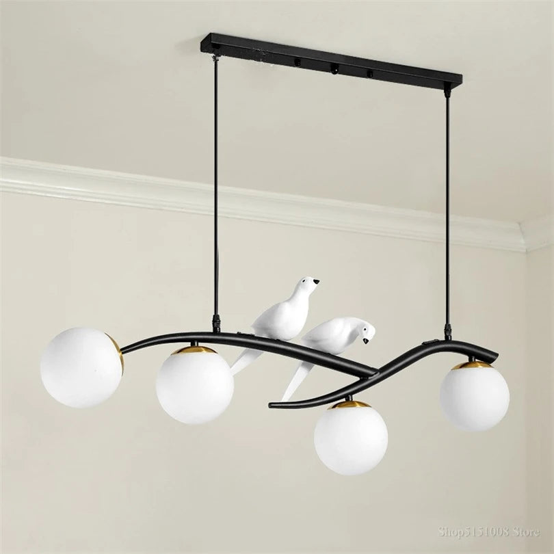 lampe d'oiseau nordique lustre moderne abat-jour en verre led - vue 6 sur 14