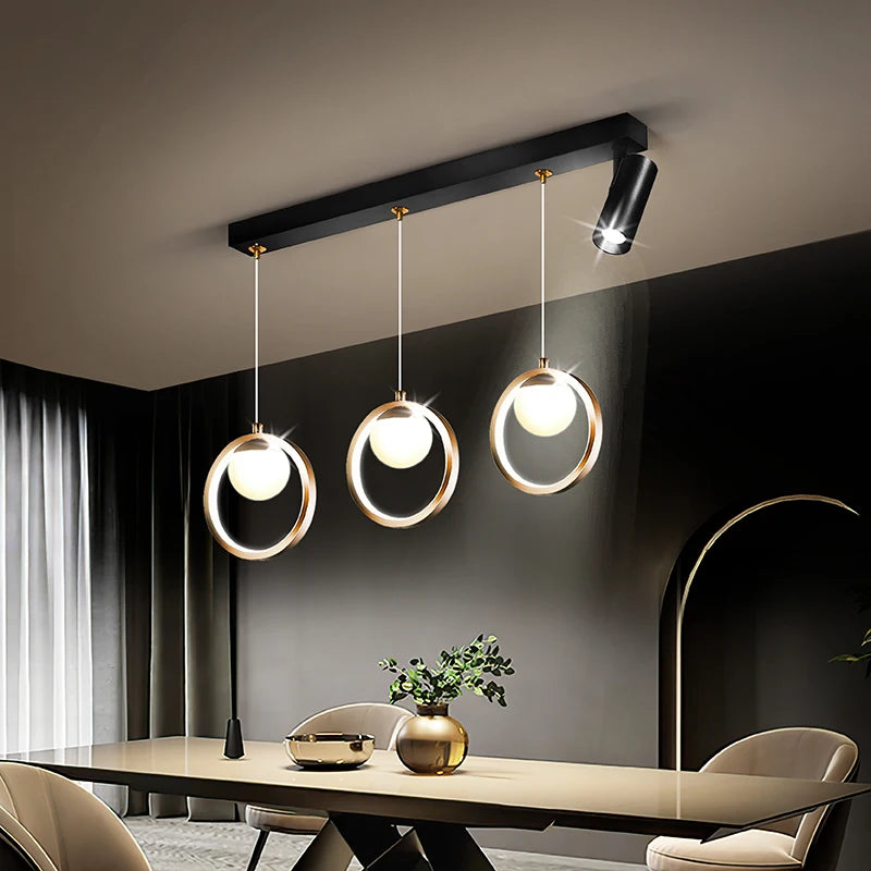 lustre led moderne nordique petit cercle avec spots - vue 5 sur 10