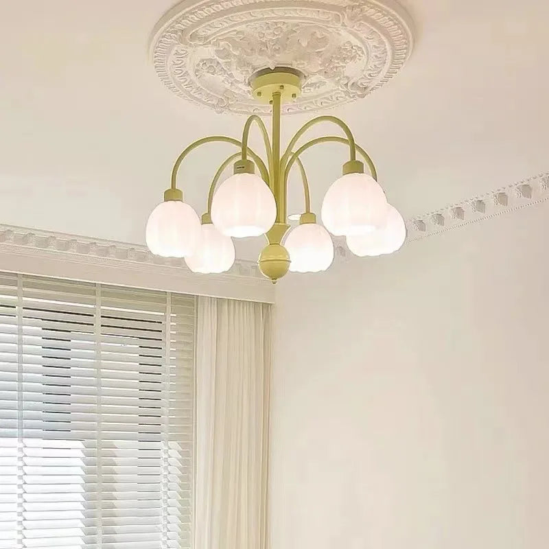lustre verre lait blanc led chambre intérieure vert - vue 2 sur 10