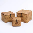panier de rangement en algues tissé à la main avec couvercle
