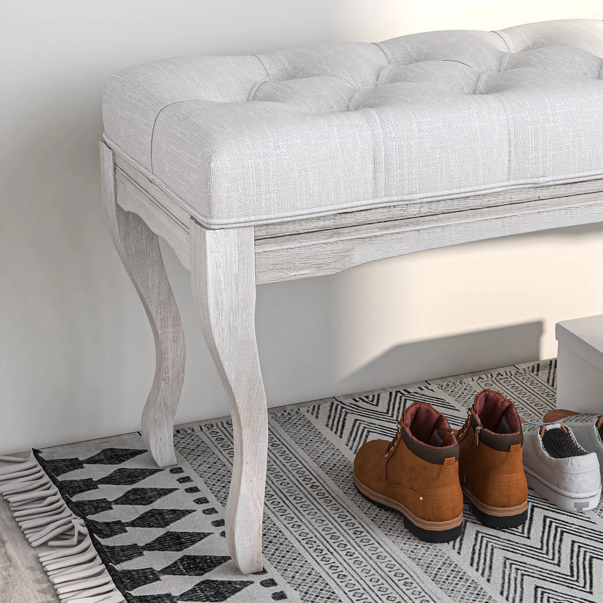 tabouret rembourré pour pied de lit avec pieds en bois - vue 6 sur 6