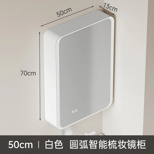 armoire circulaire en aluminium avec miroir éclairage intelligent et rangement