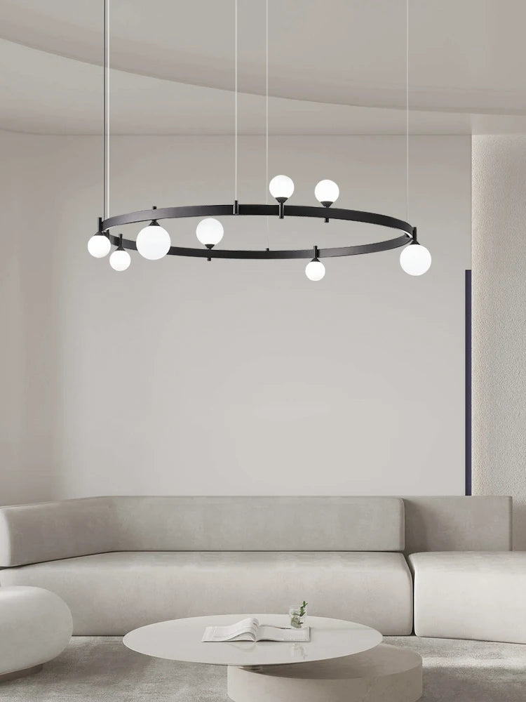 suspension circulaire en fer et verre pour décoration intérieure - vue 3 sur 8