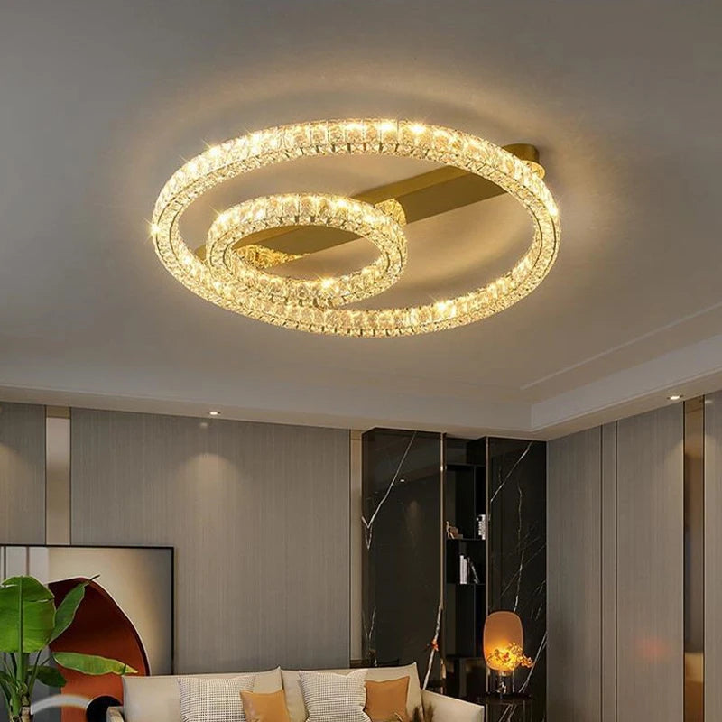 Plafonnier anneau led luxe dimmable doré cristal - vue 2 sur 5