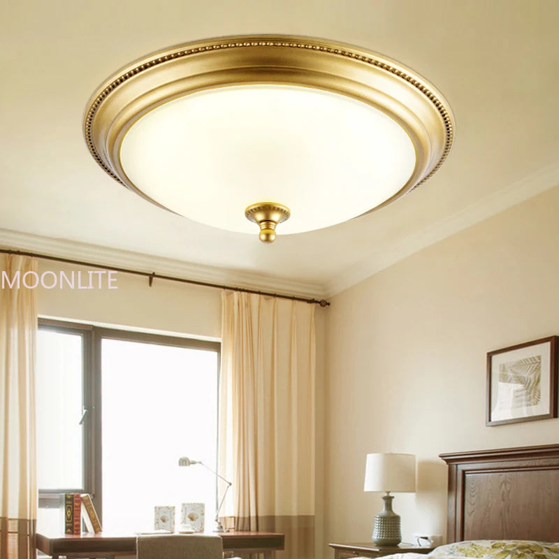 Plafonnier rond or/noir/Bronze plafonnier verre dépoli pour couloir salon cuisine LED lumineuse éclairage 110/220V - vue 3 sur 18