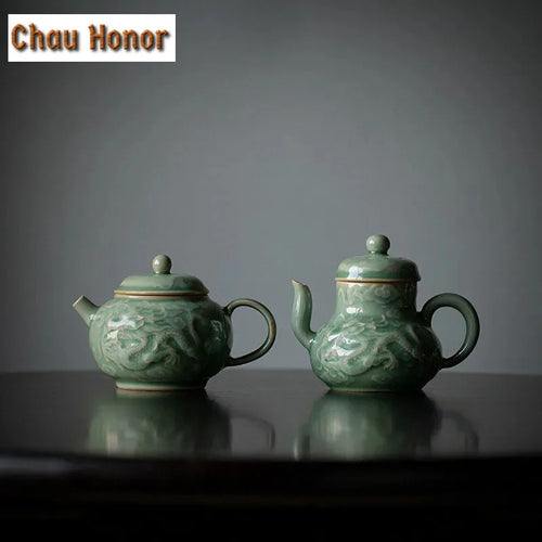 Théière céladon yue kiln dragon phénix relief filtre