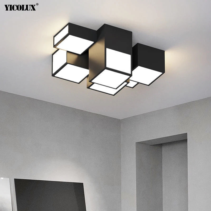 Plafonnier Gradation à distance Noir Blanc Moderne LED Lumières Salon Salle À Manger Chambre Hall Bar Lampes Éclairage Intérieur - vue 7 sur 20