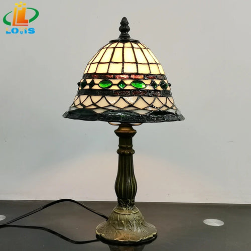 lampe de table style tiffany en verre décoratif antique - vue 4 sur 6