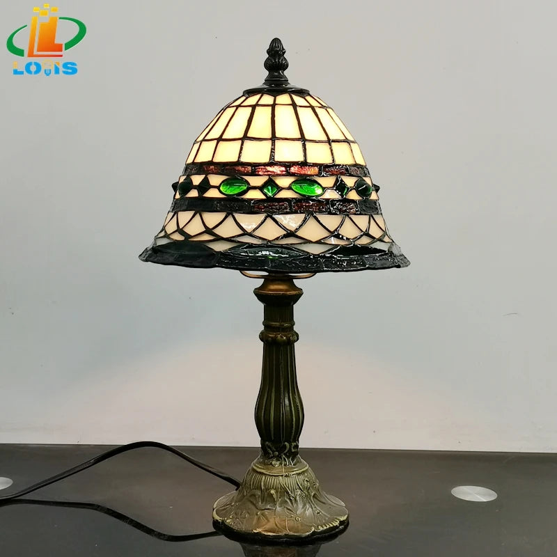 lampe de table style tiffany en verre décoratif antique - vue 3 sur 6
