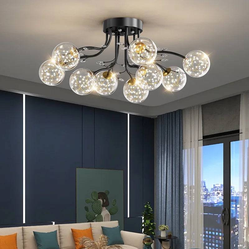lustre en boule de verre nordique doré luminaire décoratif d'intérieur - vue 5 sur 18